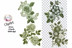Embroidery, Flowers, Lace, PNG, Clipart, Green Product Image 1
