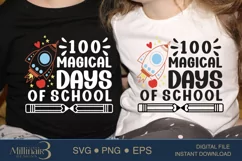 100 Magical Days Of School Rocket SVG PNG Sublimation Product Image 1