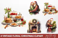 Vintage Floral Christmas Clipart PNG Product Image 1
