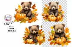 Fall, Autumn, Bears, Ephemera, PNG, watercolor, Clipart Product Image 1