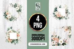 Watercolor Greenery Floral Square Frame PNG Product Image 1