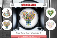 Floral Easter Heart Wreath Car Coaster Product Image 1