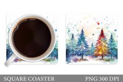 Watercolor Christmas Tree Coaster. Christmas Tree Coaster Product Image 1
