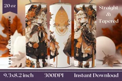 Kawaii Halloween Girls Sublimation, Halloween Tumbler Wrap Product Image 1