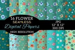 Turquoise Flower Digital Paper Patterns, Flower Digital Pape Product Image 1