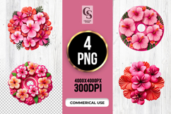 Pink Hibiscus Floral Wreath Clipart Sublimation PNG Product Image 1