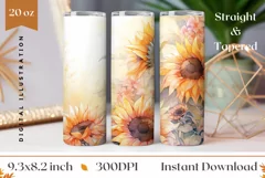 Watercolor Flowers Tumbler, Sunlowers Sublimation Designs Product Image 1
