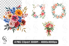 Watercolor Floral Clipart PNG Product Image 1
