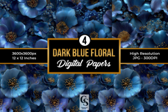 Dark Blue Floral Digital Paper Pattern Product Image 1