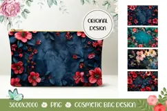 Pink Flowers Cosmetic Bag Print, Floral Cosmetic Bag Product Image 1