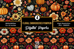 Floral Embroidered Pumpkin Digital Paper Product Image 1