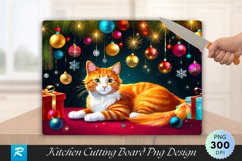 Holiday Playtime Ginger Cat and Tinsel Cutting Board PNG Product Image 1