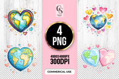 Colorful Heart Shaped Earth Map Clipart Sublimation PNG Product Image 1