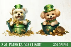 St Patricks Day Dog with Gold Coin Clipart, St Patricks Day Product Image 1