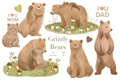 Watercolor Grizzly Bears Clipart Product Image 1