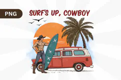 Surf's up, Cowboy! Summer PNG, Retro Beach PNG Sublimation Product Image 1