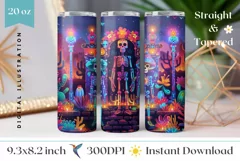 Colorful Tumbler Wrap Design, Neon Skeletons Tumbler Design Product Image 1