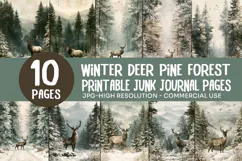 Winter Deer Pine Forest Junk Journal Pages Product Image 1