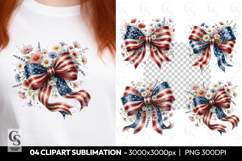 Patriotic Floral Bow Clipart Sublimation PNG Product Image 1