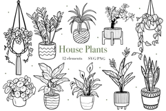 House Plants Line Art, Potted and Hanging Botanical Clipart Product Image 1