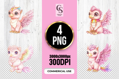 Cute Pink Baby Griffin Watercolor Clipart Sublimation PNG Product Image 1