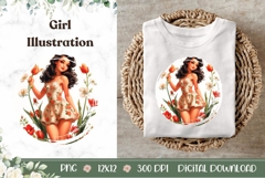 Pin Up Girl Illustration, Cartoon Girl PNG, Cute Tulips PNG Product Image 1