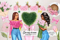 Spring clipart, Woman with tulips PNG, Girl holding flowers Product Image 1
