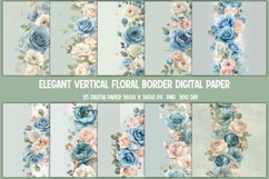 Elegant Vertical Floral Border Digital Paper - Seamless Product Image 1