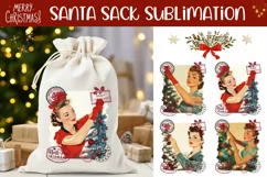 Retro Woman Santa Sack Design, Christmas Tree PNG Product Image 1
