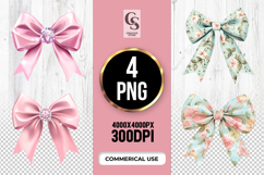 Elegant Floral Ribbon Bow Clipart Sublimation PNG Product Image 1