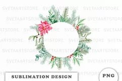 Watercolor Christmas Floral Frame png Product Image 1