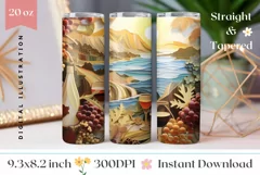 3D Wine Tumbler Wrap PNG, Summer Sublimation Tumbler Product Image 1