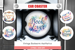 Vintage Bookworm Quotes Car Coaster Product Image 1