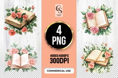 Vintage Book with Roses Watercolor Clipart PNG Product Image 1