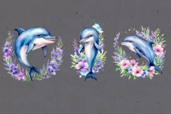 Cute Dolphin Watercolor clipart, print design 1PNG Product Image 2