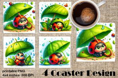 Watercolor Lady Bug Square Coaster PNG. Coaster Sublimation Product Image 1