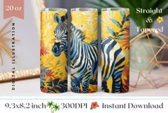 Zebra Tumbler Wrap Design, Tropical Leaves Tumbler Design Product Image 1
