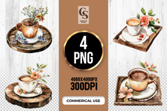 Rustic Coffee Mug Floral Tray Clipart Sublimation PNG Product Image 1
