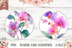 Orchid Flower Car Coaster, Watercolor Flowers Coaster Design Product Image 1
