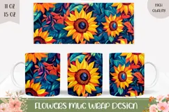 Cartoon Sunflowers Mug Wrap Design, Sunflowers PNG Product Image 1