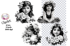 Girls, Black and White, Ephemera, PNG, Clipart Product Image 1