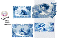 Vintage, Blue Toile,Victorian, Scraps,Ephemera, PNG, Clipart Product Image 1