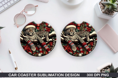 Cute Leopard Car Coaster Sublimation| Christmas Coaster PNG Product Image 1