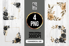 Black Gold Floral Frame Clipart Sublimation PNG Product Image 1