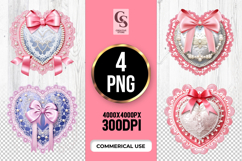 Lace Pearl Heart with Ribbon Bow Clipart Sublimation PNG Product Image 1