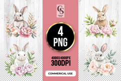 Bunny With Peony Flowers Clipart Sublimation PNG Product Image 1