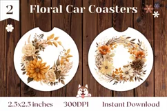 Watercolor Flowers Car Coaster, Autumn Wreath Sublimation Product Image 1