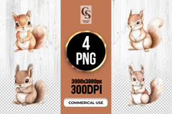 Cute Baby Squirrel Watercolor Clipart Sublimation PNG Product Image 1