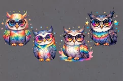 Cute Rainbow Owl Watercolor clipart, print design PNG Product Image 2