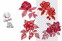 Embroidery, Flowers, Lace, PNG, Clipart, Red Product Image 1